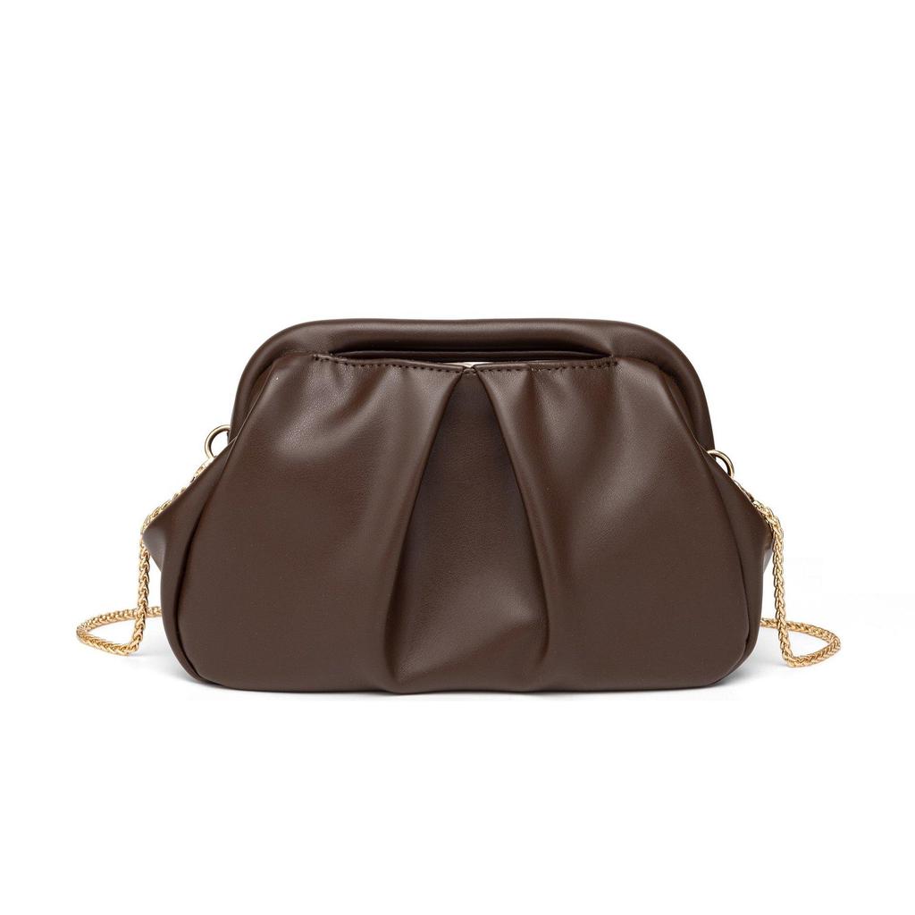 Fashionable Metallic Folded Handbag with Chain Luxury Designer Shoulder Cloud Purse Women Wedding Evening Clutch Bag Party Bag