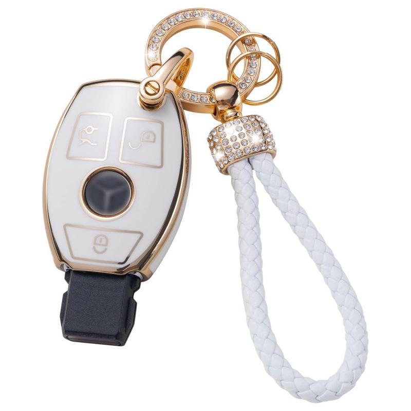Gold-Rimmed Car Key Set with Diamond Ring Pendant Key Chain