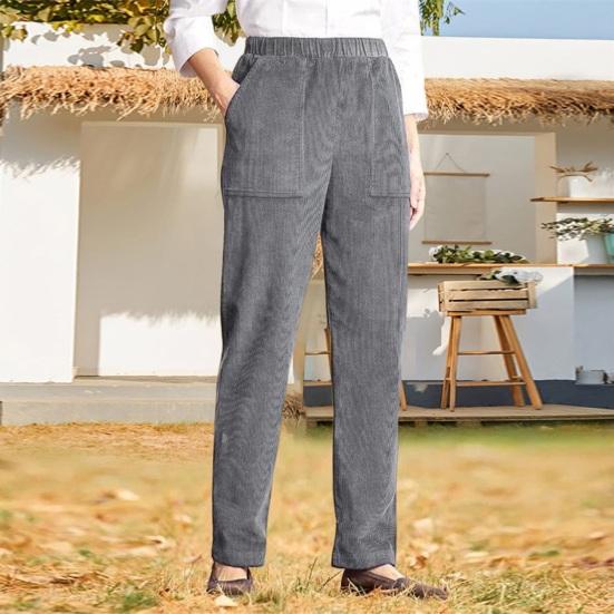 Women Pants Elastic Mid-rise Casual Wide Leg Trousers with Pockets Solid Color Loose Fit Lounge Pants Daily Wear
