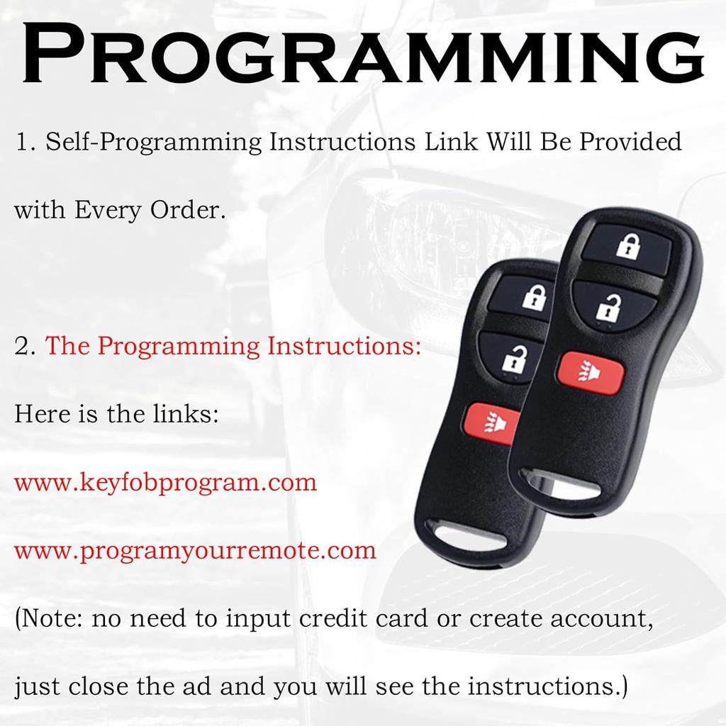 Keyless Entry Remote Control Key Fob Replacement Fits for Nissan Xterra Titan Armada Frontier 2002- Quest Sentra Murano Pathfinder Versa Infiniti