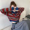 American Vintage Stripe Polo Neck Knit Sweater Women Spring and Autumn Long Sleeve Sweater Unique Short Sweater Pullover Femalep