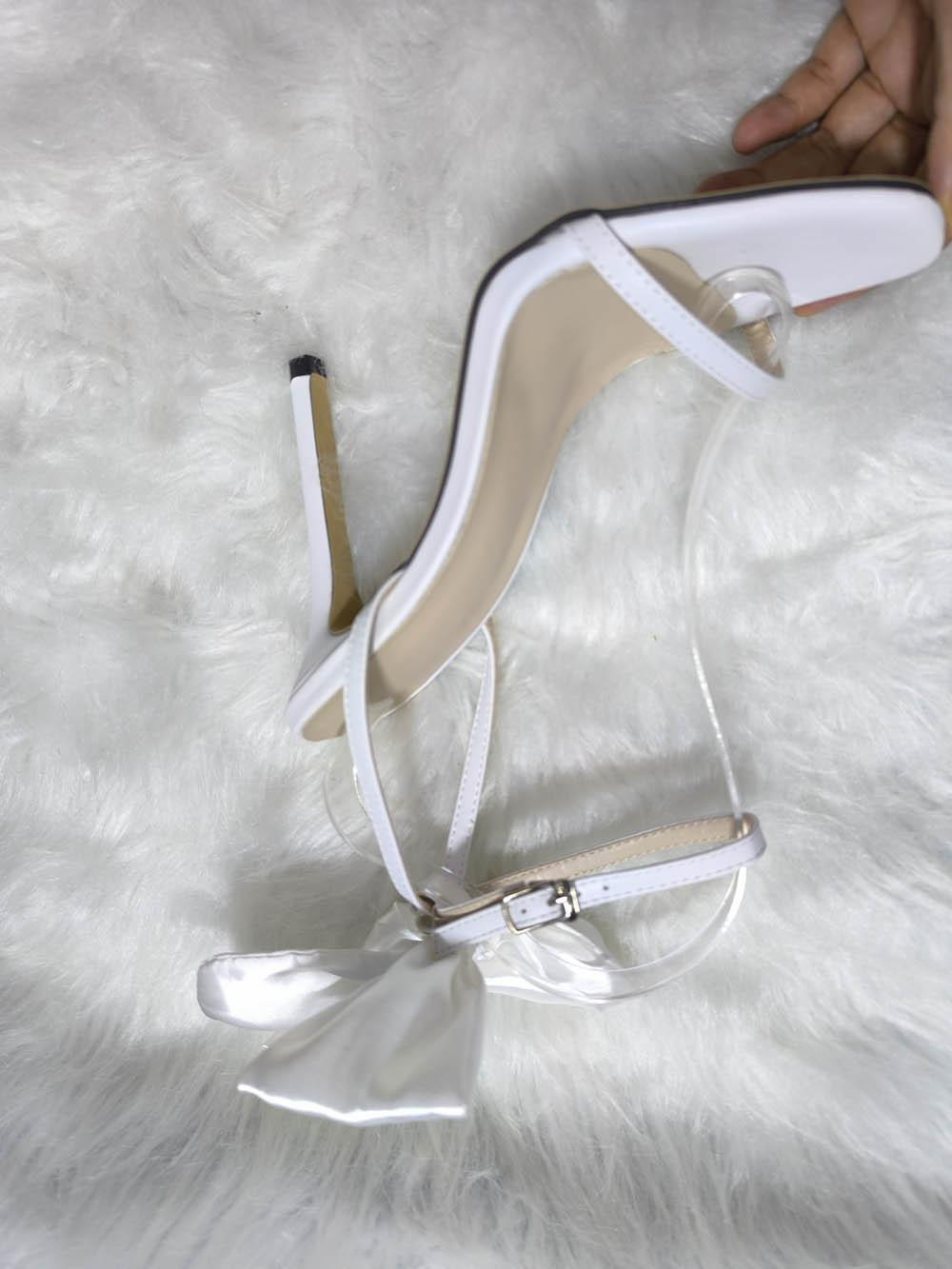 

Босоножки на высоком каблуке-шпильке, женская мода 2025, лето, новинка, с бантом, персонализированные, модные 42 белый