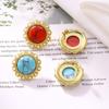 Huibao Vintage Round Stud Earrings for Women Stainless Steel Gold Plated Turquoise Stone Imitation Pearl Beaded Earrings
