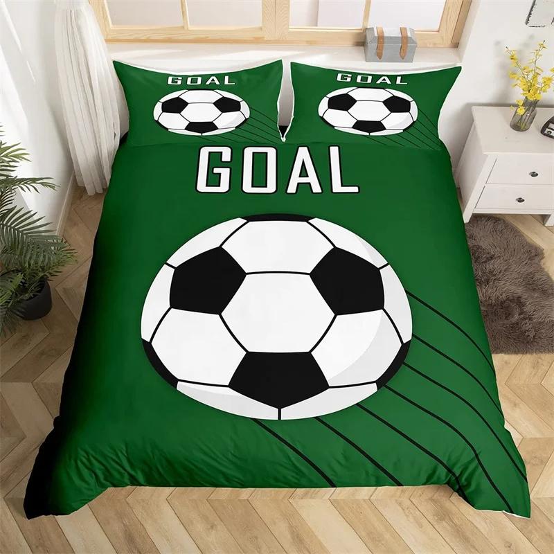 Comforter Soccer Sports Football Game Geometric Pattern Bedding Set For Kids Boys Girls Microfiber Ball Gaming