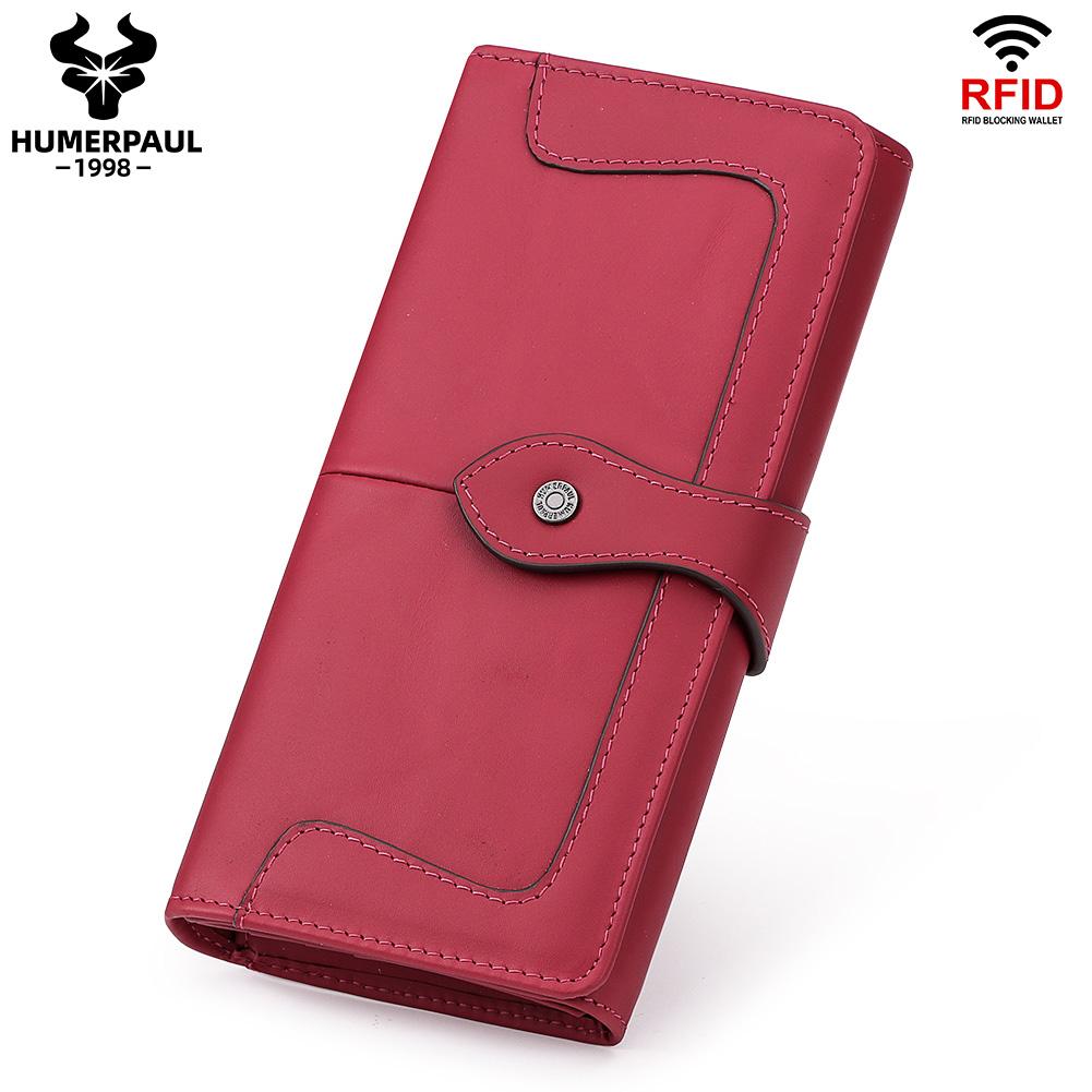 HUMERPAUL Women wallet, long leather wallet, large-capacity multi-card clutch, wallet with photo window, coin purse красный