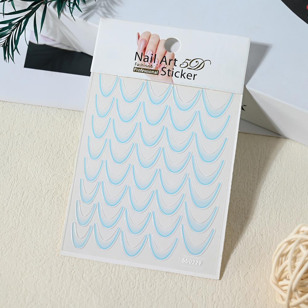 1pcs Gold Glitter French Design Nail Stickers White Silver Curve Lines Stripe Wave Nail Decals Slider Reflective Manicure Wraps