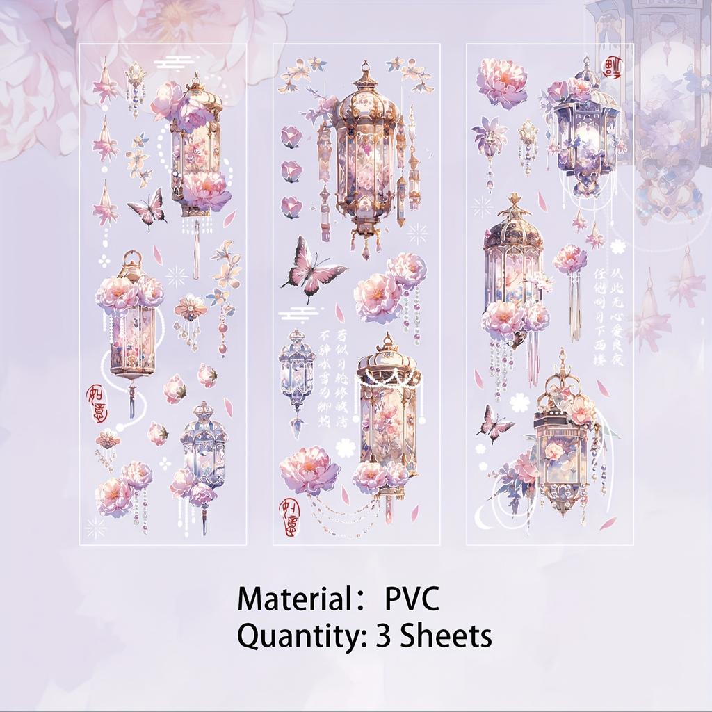 3 Sheets Garden Surprise Dream PVC Relief Bronzing Stickers for Scrapbooking DIY Decorative Material Collage Journaling