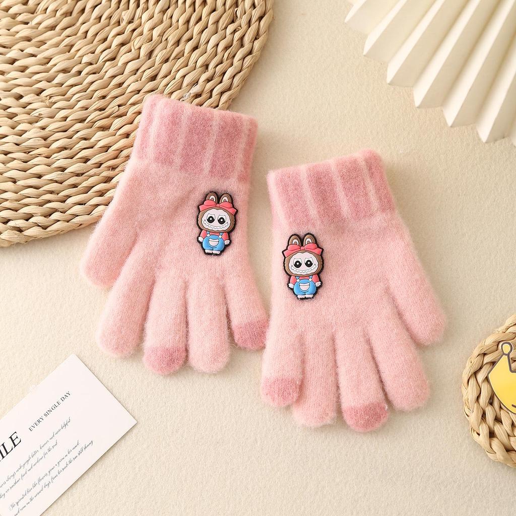 Luvas de Inverno Infantis Fofas de Urso Estilo Coreano - Quentes, À Prova de Frio, Design de Cinco Dedos para Meninos e Meninas