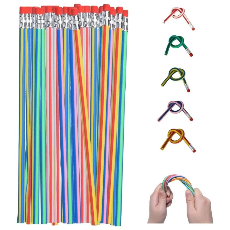 50PCS Soft Twistable Pencils Safe PVC Materials Great For Students Artists Classroom Supplies Colorful Striped Pattern