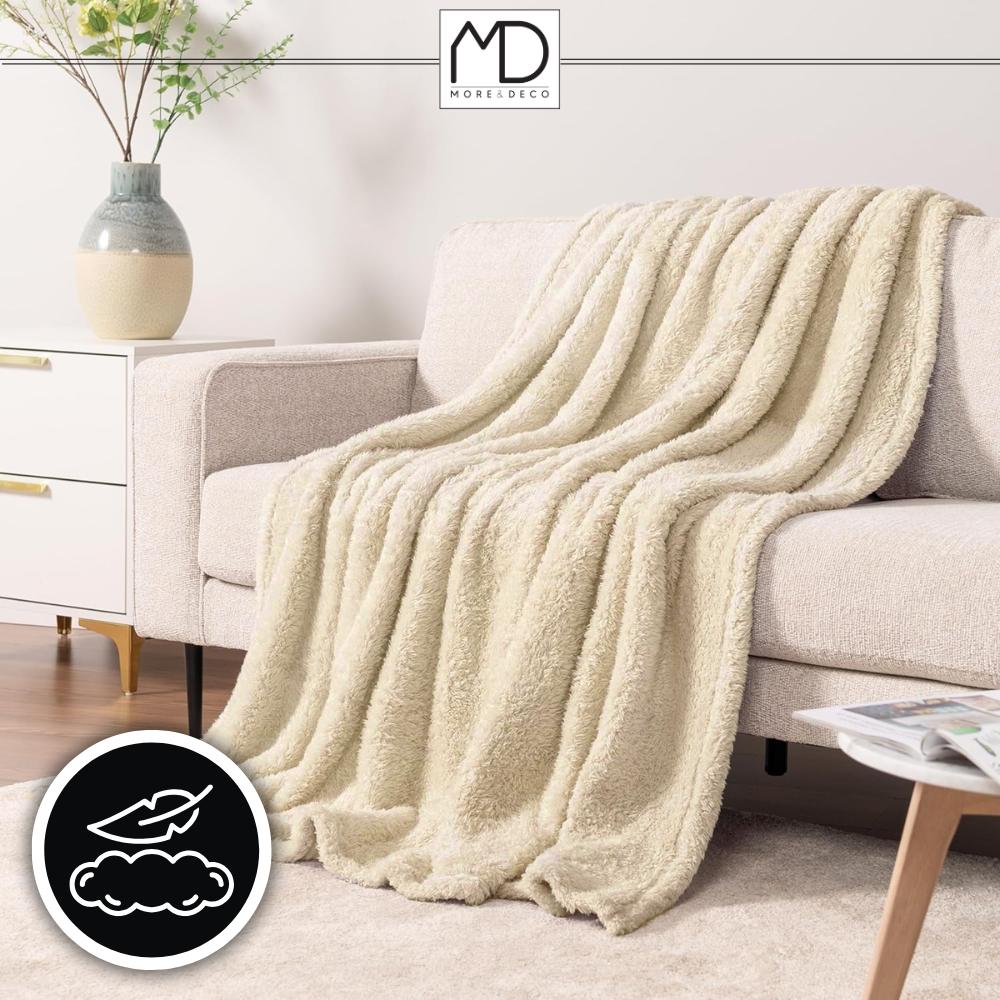 Koc dwustronny 200x220 cm pled 2w1 pluszowy 420g/m² narzuta na łóżko beżowy MORE&DECO