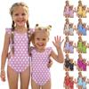 Girls One Piece Swimsuit Polka Dot Print Ruffle Sleeveless Swimwear Comfortable Fit Lightweight Fabric Suitable for Summer Beach Pool