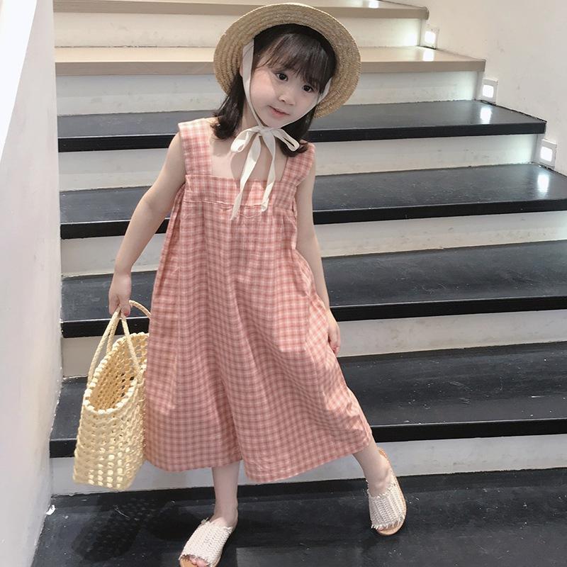 

Летние брюки для девочек, клетчатый комбинезон на бретельках с лентой 15