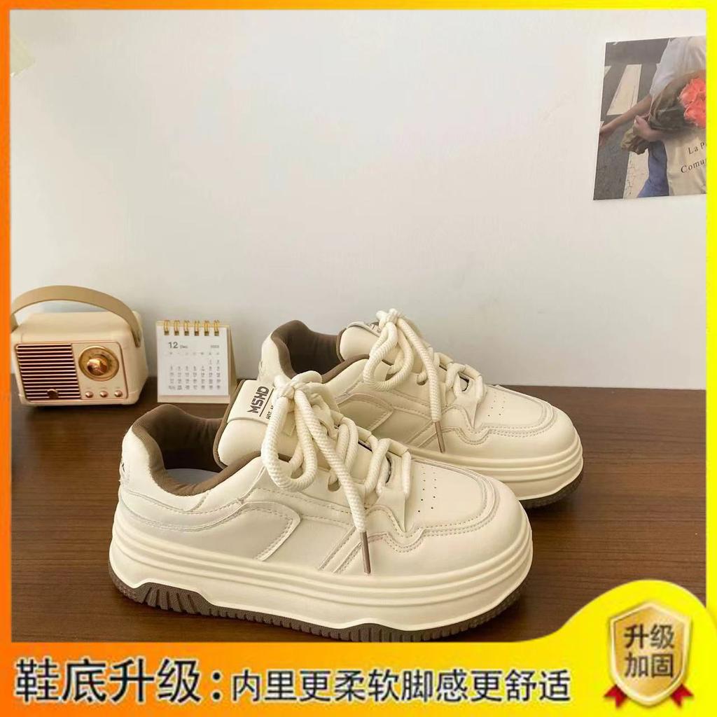 Maillard niche thick-soled heightening round-toed bread shoes for women's 2025 spring versatile Korean version of Xiaobai shoes tide
