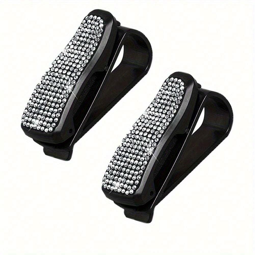 1pc Rhinestone Decor Car Sun Visor Glasses Holder Clip