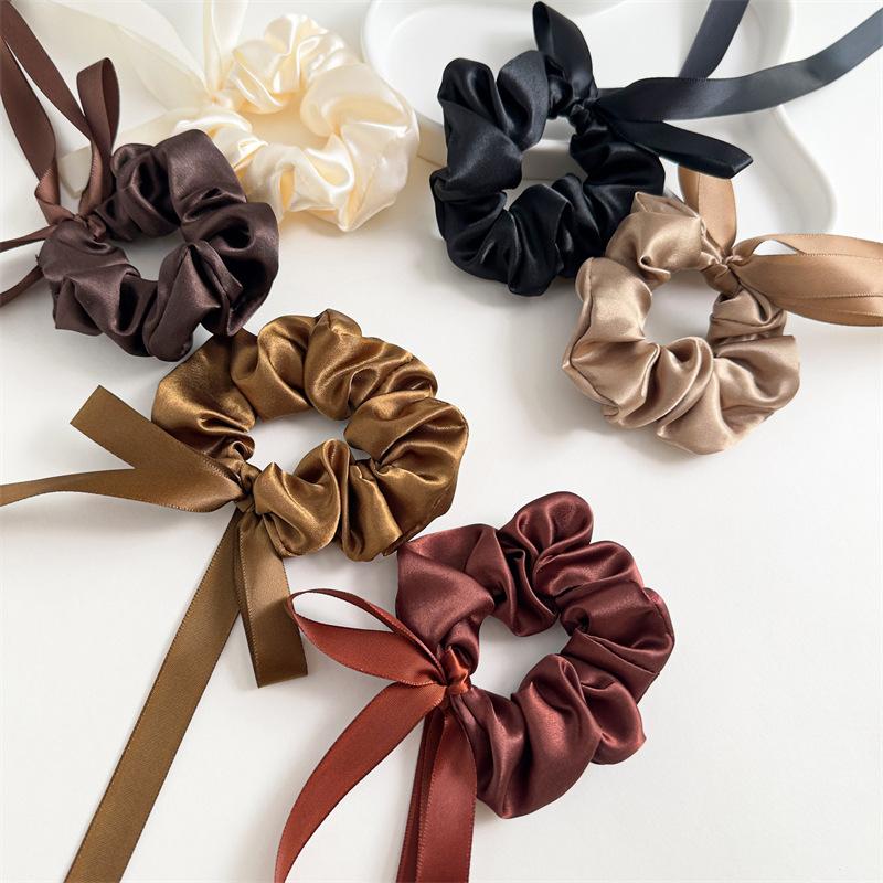 Korea Style Scrunchie High Sense Hair Bows Ribbon Girls Ponytail Hair Ropes Silk Elastic Hair Scrunchies Bows Hair Accessories