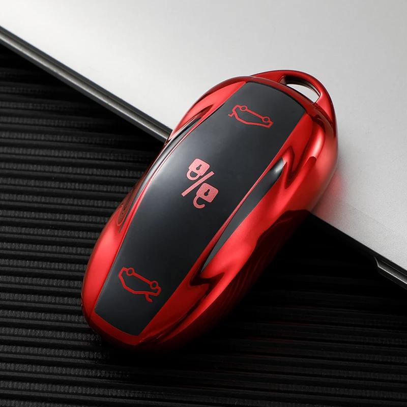 TPU Smart Car Key Cover Fodral Fob för Tesla Model S Model 3 Model Y Key Shell Väska Hållare Tillbehör Skydd