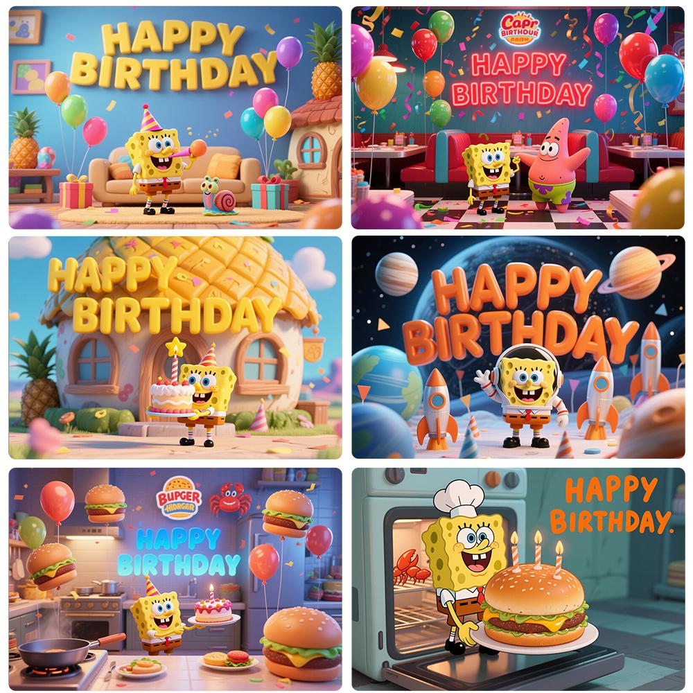 SpongeBob SquarePants Fun Backdrop Banner Classic Cartoon Underwater Theme Kids Boys Girls Birthday Decor Background Supplies