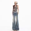 Spring Summer Vintage Light Blue Y2K Slim Horse Hoof Micro Flare Denim Pants For Ladies Casual Pants Oversize Denim Trousers