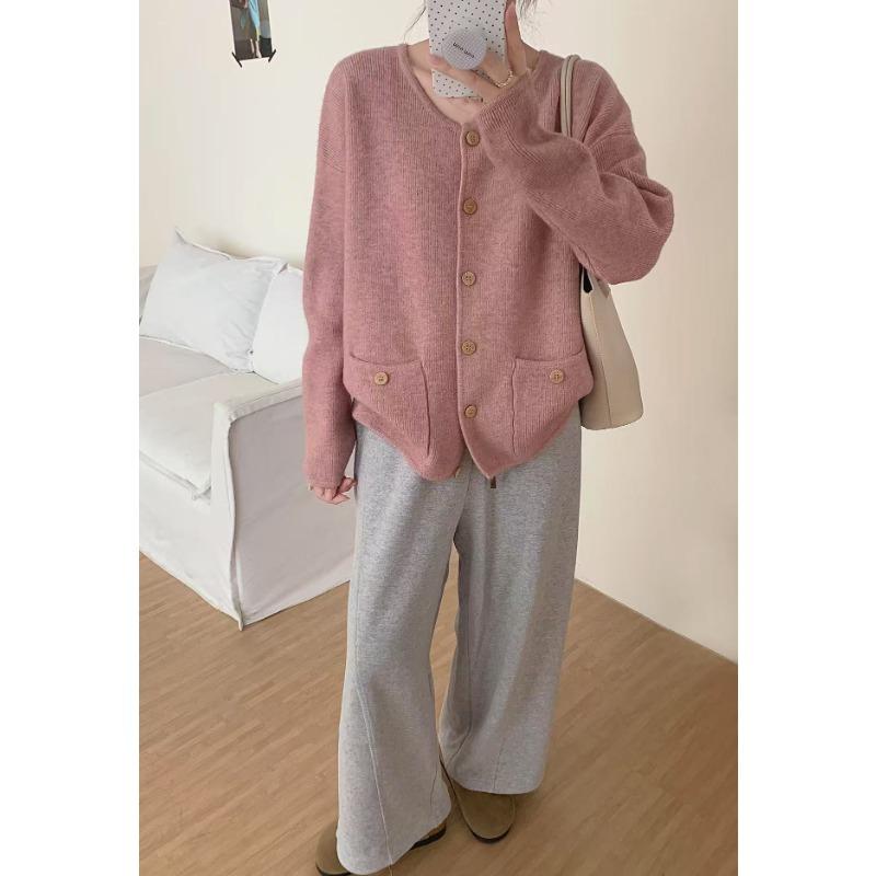 Autumn and winter new round neck single-breasted knitted cardigan women's loose and thin versatile sweater women's coat women