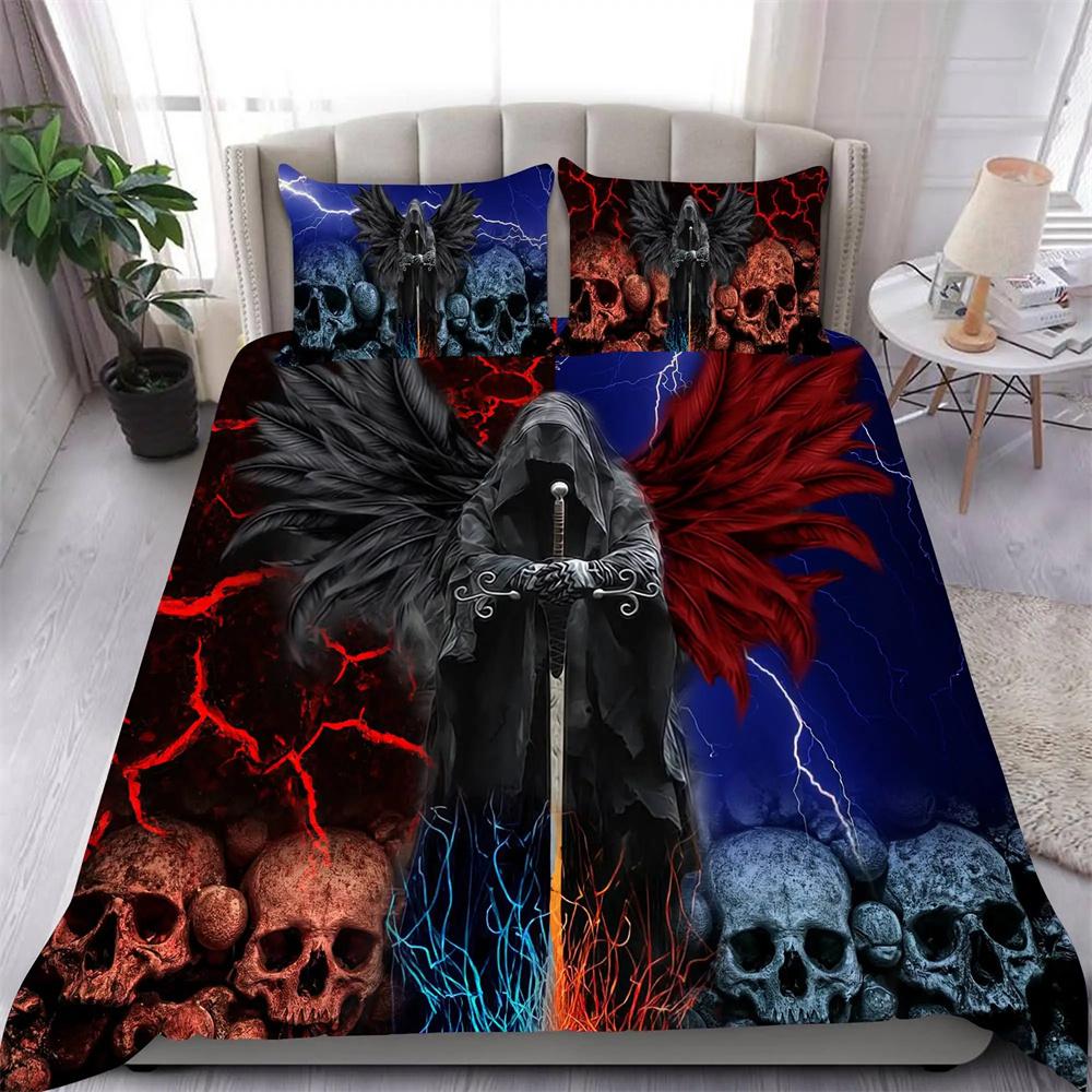 Skull Chevalier Duvet Cover Set King Size Horror Skeleton Bedding Set Day Of The Death Comforter Cover 2/3pcs For Boys Men Gifts
