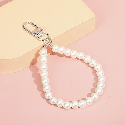 Llaveros con cuentas de perlas para mujer, bolso de coche, auriculares Bluetooth, llaveros colgantes