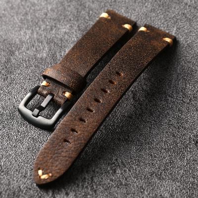 Uhrenarmband aus hochwertigem, rissigem Echtleder, 20 22 mm, weiches braunes Herrenarmband, alter Vintage-Stil, hochwertiges, rissiges getalianisches Leder