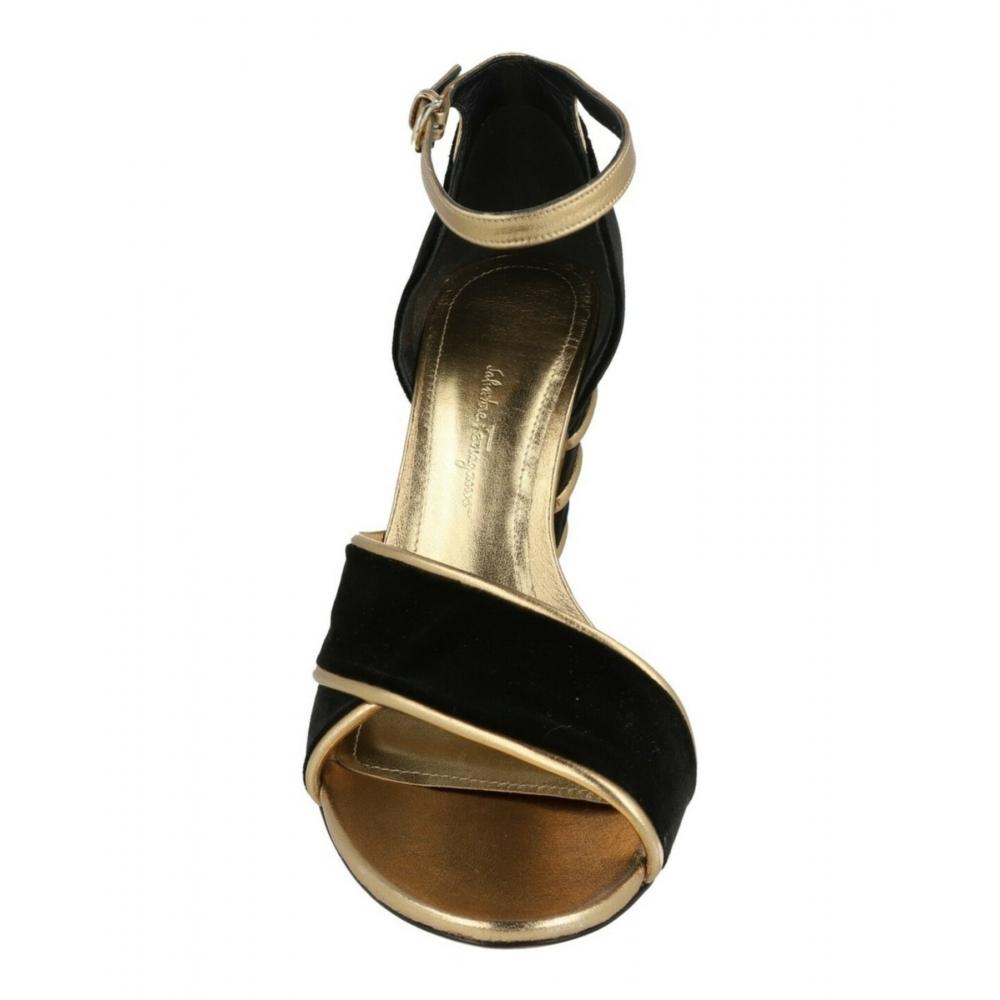 Salvatore Ferragamo Ether Velvet Heel Sandals Black