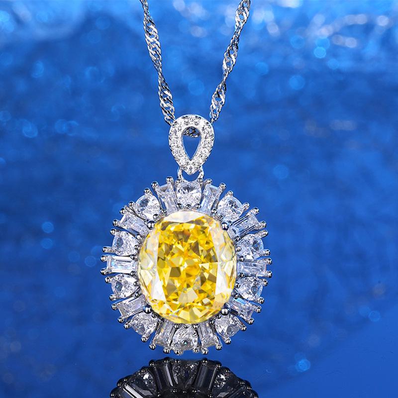 Elegant Women's S925 Sterling Silver Pendant Necklace with Green, Red, and Yellow Nano Sapphires