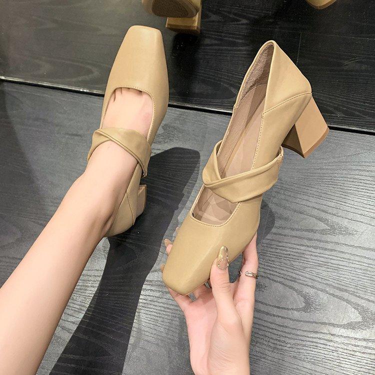 Hot Selling 2025 Women Pumps New Fall Women Shoes Square Toe Chunky Heel Ladies Dress Shoes Heels Retro Shoe for Pump Heels