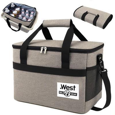 Outdoor Guide Recommended Cooler Box Large Capacity 30L, 4-Layer Insulated, Foldable, and Fits Shopping Baskets (Gray)