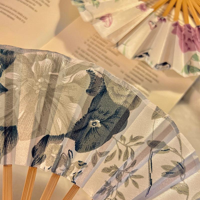 Summer With Cheongsam Portable Hand-Shaking Bamboo Fan Chinese Style Hanfu  Chinese Style Ink Silk Folding Fan Ancient Fan