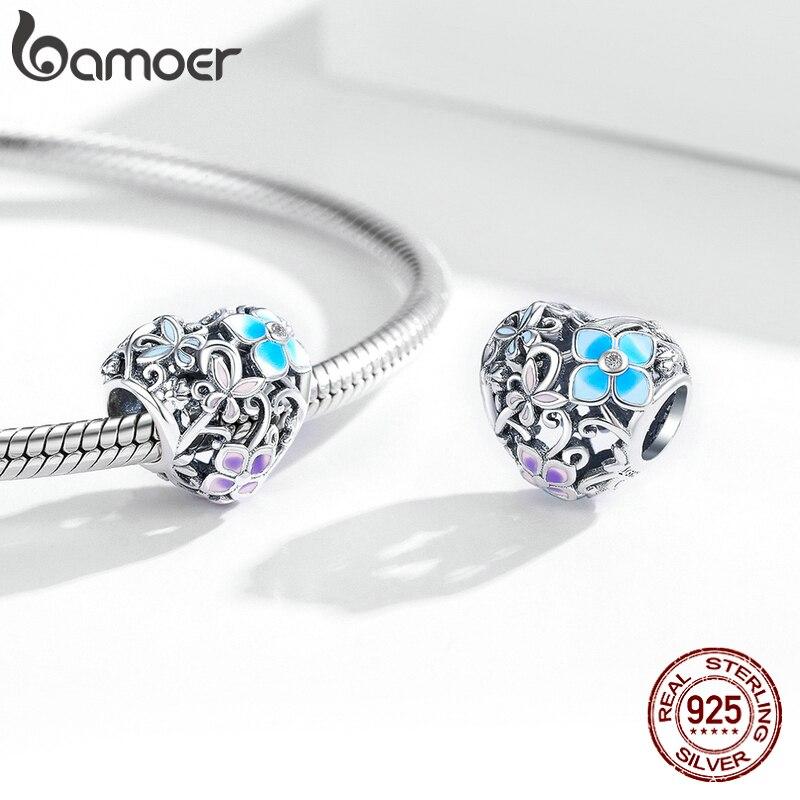 

BAMOER полый цветок бабочка подвеска цветное сердце бусина стерлингового серебра 925 пробы для оригинального браслета женские ювелирные изделия 925 silver