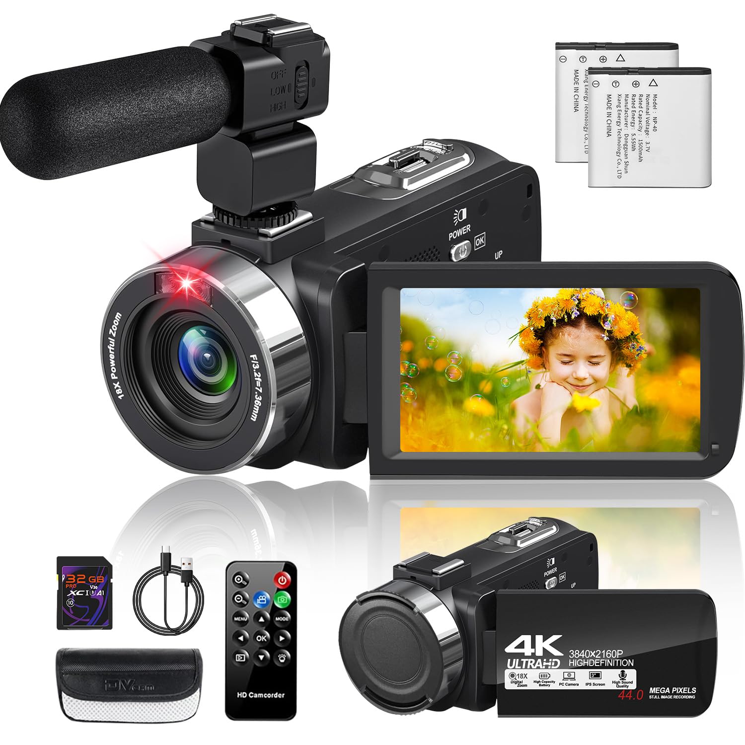 

Відеокамера 4K з 44 мільйонами YouTube 18-кратний цифровий ІЧ інфрачервоний нічний режим Vlog Пауза Уповільнена зйомка LED підсвічування Пульт дистанційного керування 32 ГБ SD Зовнішній