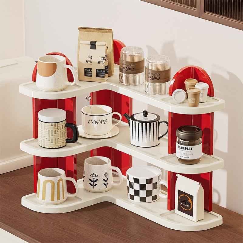 Modern Minimalist ABS Cup Organizer Rack Kitchen Desk Corner Storage 3-Tier Multi-Use Drinkware Holder