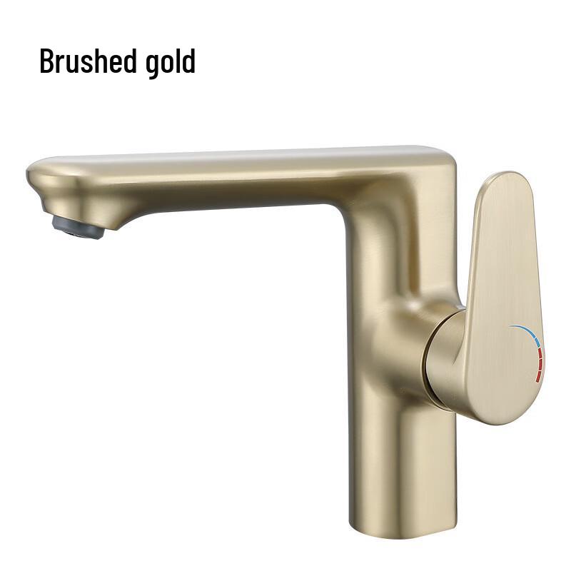 MDNG Square Brushed Gold Single-Hole Hot & Cold Basin Faucet