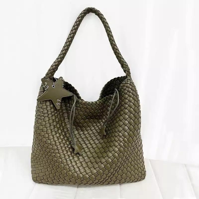 Premium champagne gold hand-woven bag large capacity portable tote bag casual lazy style underarm shoulder bag women