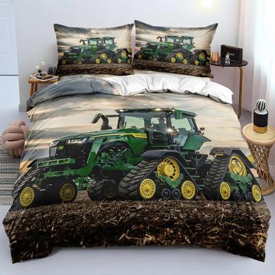 Set de lenjerie de pat cu tractor Imprimare 3D Cărucior cu unelte agricole Decorațiune pentru casă Față de pernă Husă pentru pilotă Cadou drăguț pentru familie și prieteni
