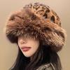 Ins Leopard Print Bucket Hat Women Fashion Furry Fisherman Cap Faux Fur Warm Winter Luxury Ear Protection Plush Panama for Girls