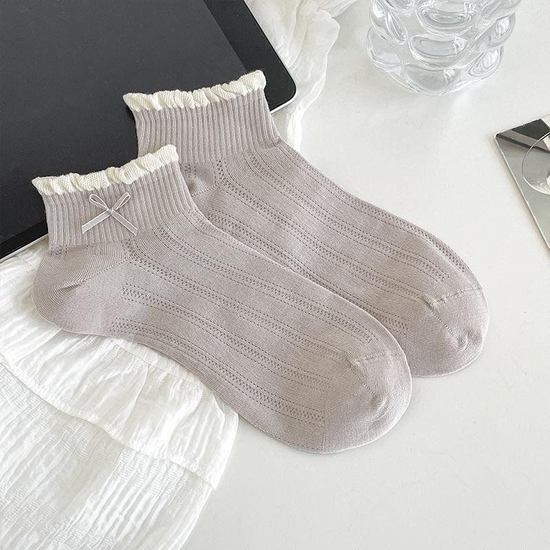 

Женские весенне-летние хлопковые носки с маленьким свежим бантом, короткие 1 pair светло-фиолетовый