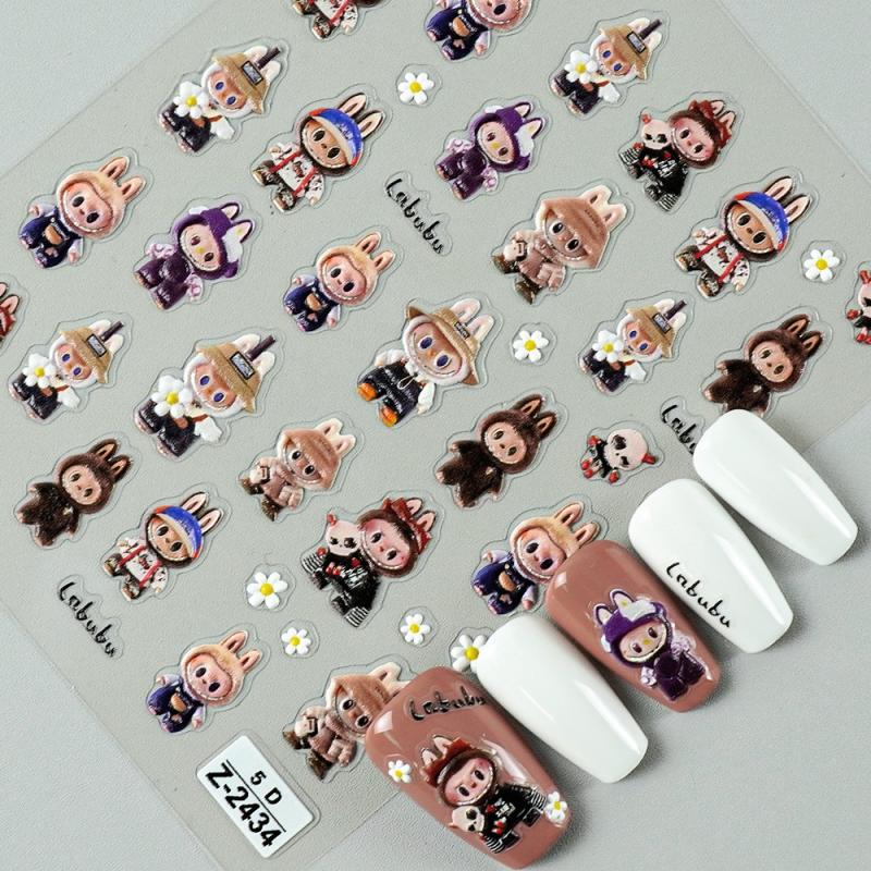 Søte Tegneserie 5D Labubu Negleklistremerker Kunstdekorasjon Kawaii Selvklebende Negledekor Dekaler Kunstklistremerker Neglemanikyr Tilbehør