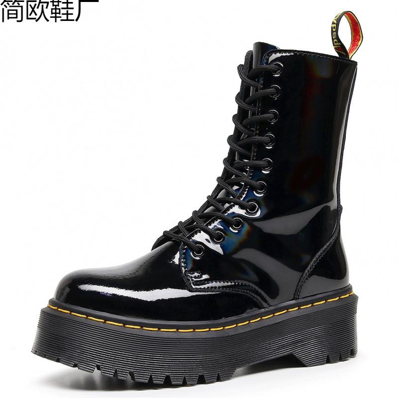 Laser-Dicksohlen-Loch-Lokomotivstiefel Damen 10 Reißverschluss seitlich Britische Langstiefel Muffin-Serie