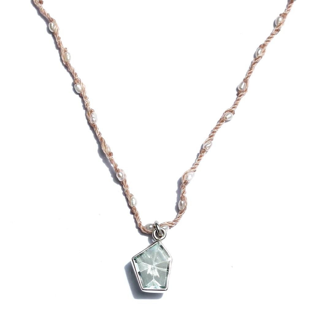 Anna Michelen One of a Kind Necklace, Aquamarine, Pentagon, Pearl,