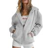 Women's Autumn Fashion Zipper Hoodie Long Sleeve Hooded Pullover Sweatshirt Casual Solid Color Tops with Pockets