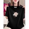 This Year's Trendy Plus-Size Red Printed Women's T-Shirt - Loose, Fashionable & Versatile for Middle-Aged & Elderly Women