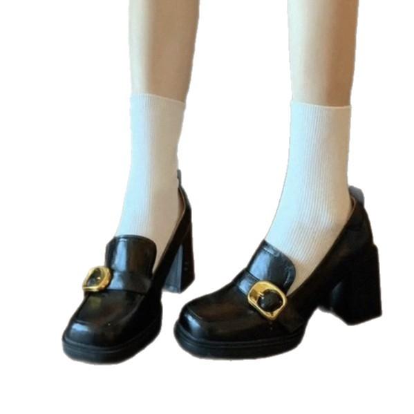 Retro square head thick heel one pedal loafers autumn 2025 new high-heeled small leather shoes women's British style shoes