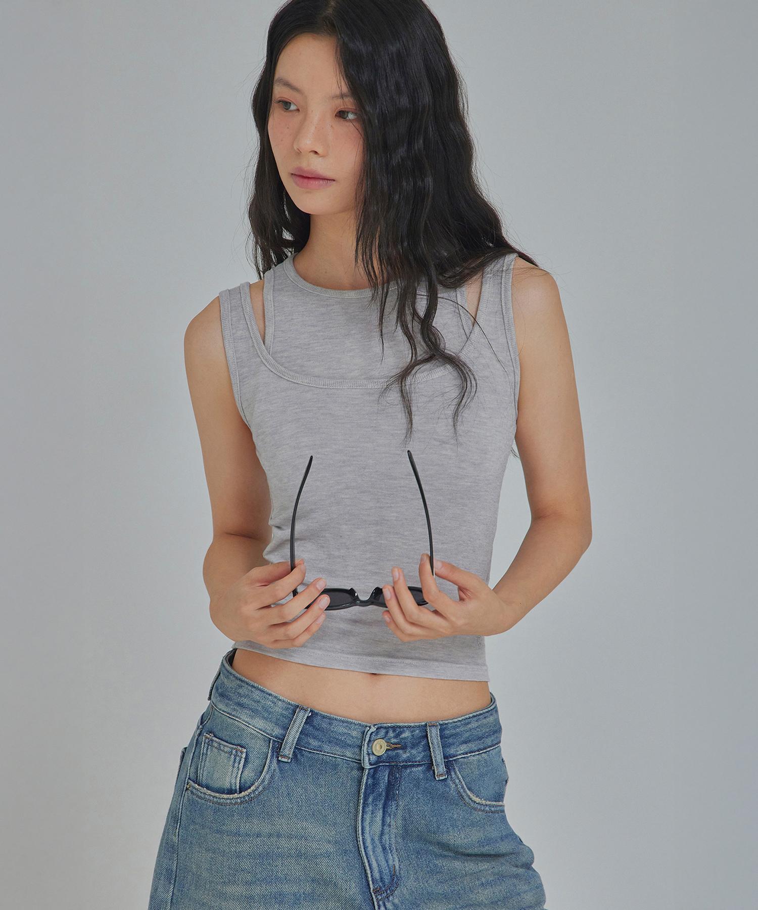 Top Girl Panel Layered Sleeveless Top_T416Tp128 Black/M-L