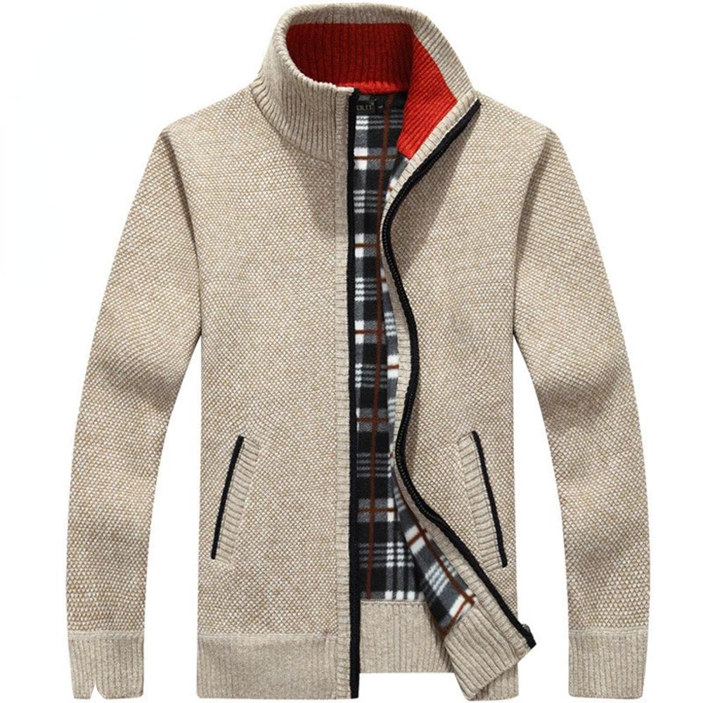 Cappotto Maglione Lavorato a Maglia Invernale Spesso da Uomo Cardigan Manica Lunga Pile Zip Intera Maschile Casual Taglie Forti Abbigliamento per Autunno