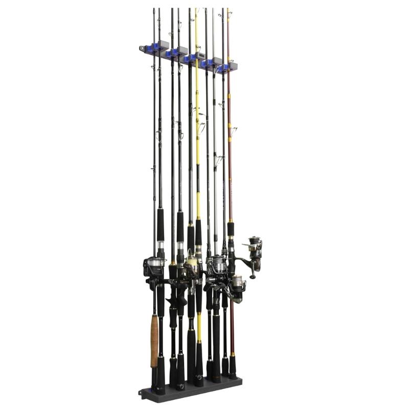 Vertical Fishing Rod Holder Wall Mounted Fishing Rod Rack, Store 10 Rods, Fishing Poles Holder Garage Vertical Rod Rack