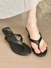Ernie is here! Retro suede round head slope heel flip-flops female summer toes with thick heel sandals