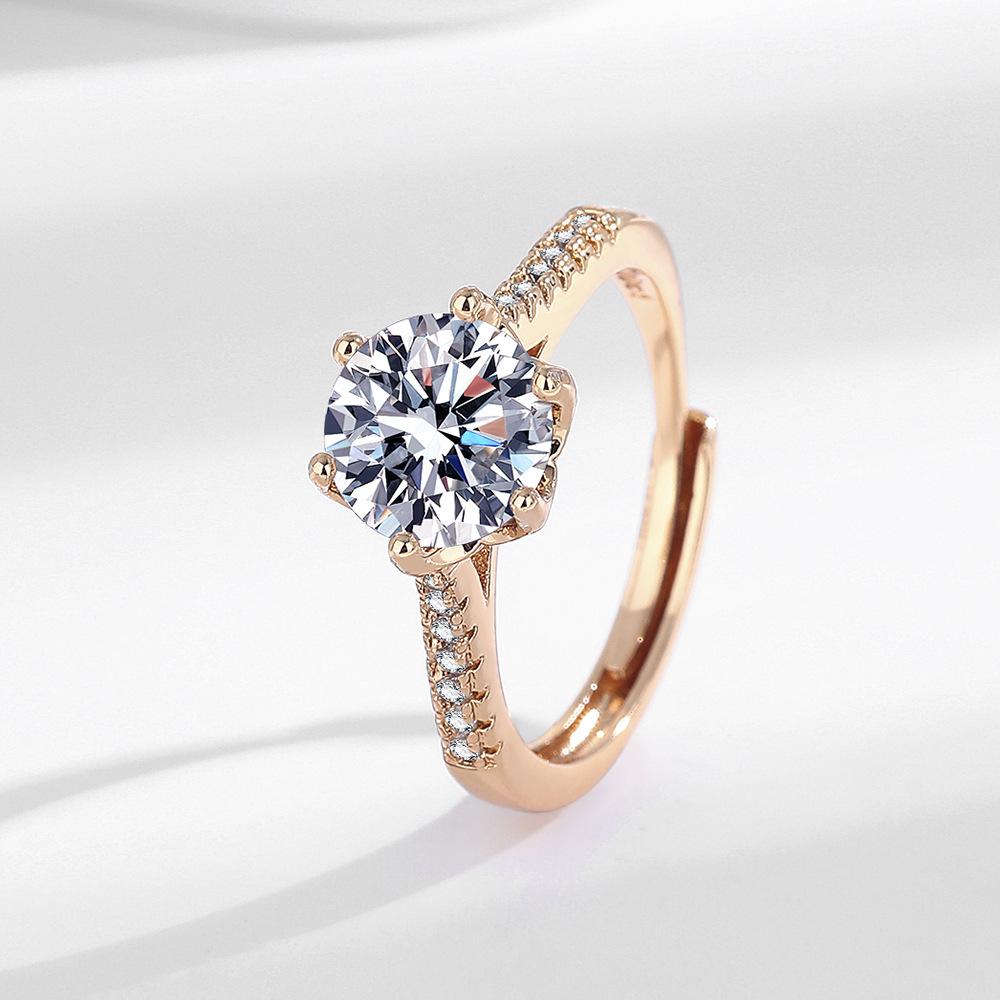 Light Luxury 2 Carat Copper Champagne Gold Sparkling Zircon Ladies Banquet Elegant Calm Ring